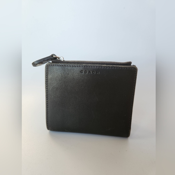 Vintage Coach Leather‎ Wallet Gray BiFold Snap Wallet With Metal 90s Vintage - Picture 1 of 7